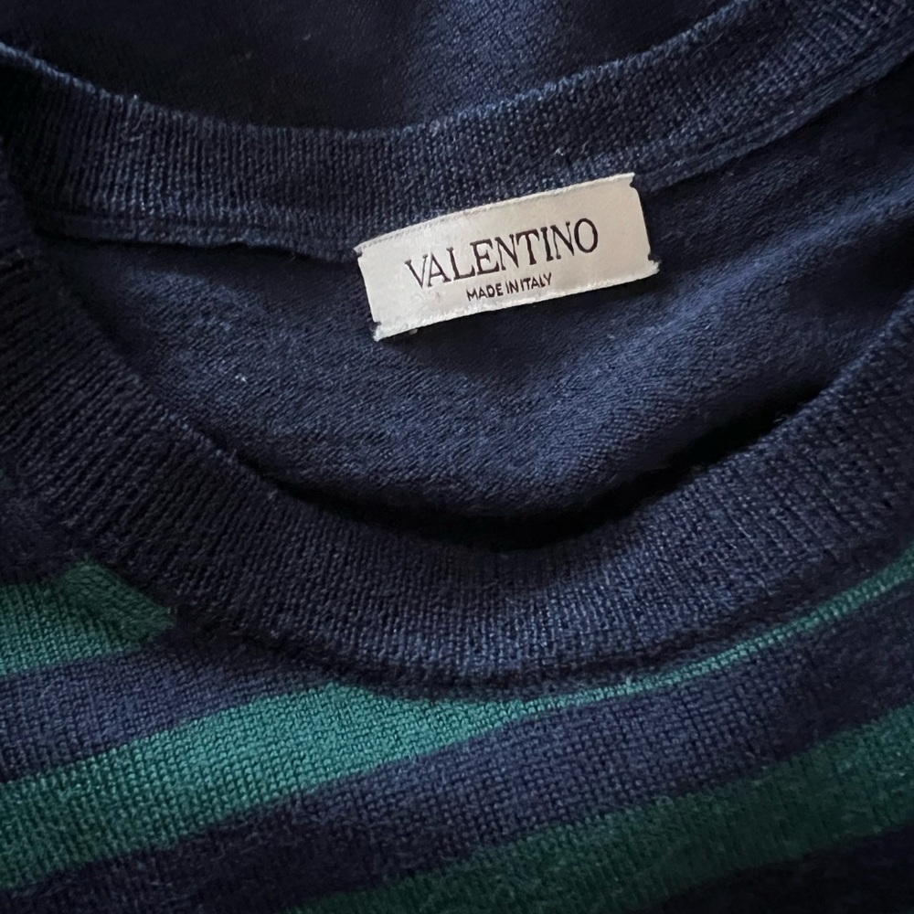 Valentino Navy Crewneck Sweater with Teal Stripes – No Size Tag (Fits XS–S) - Picture 11 of 12